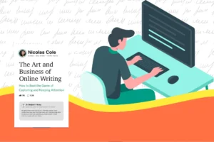 Nicolas coles book in front of a man sitting at a computer